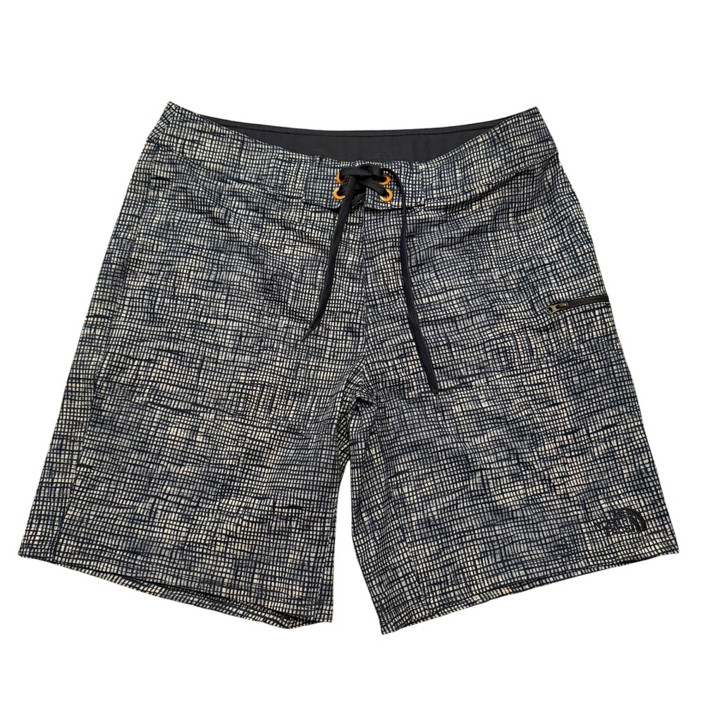 The North Face Mens Grid Print Board Shorts Navy Cream CMB9 Size 32